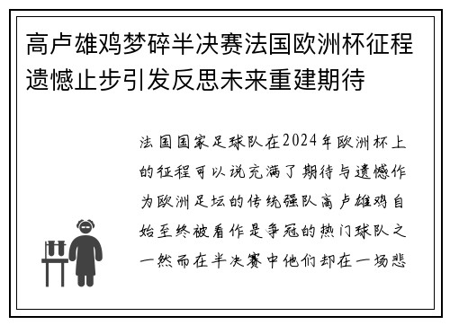 高卢雄鸡梦碎半决赛法国欧洲杯征程遗憾止步引发反思未来重建期待